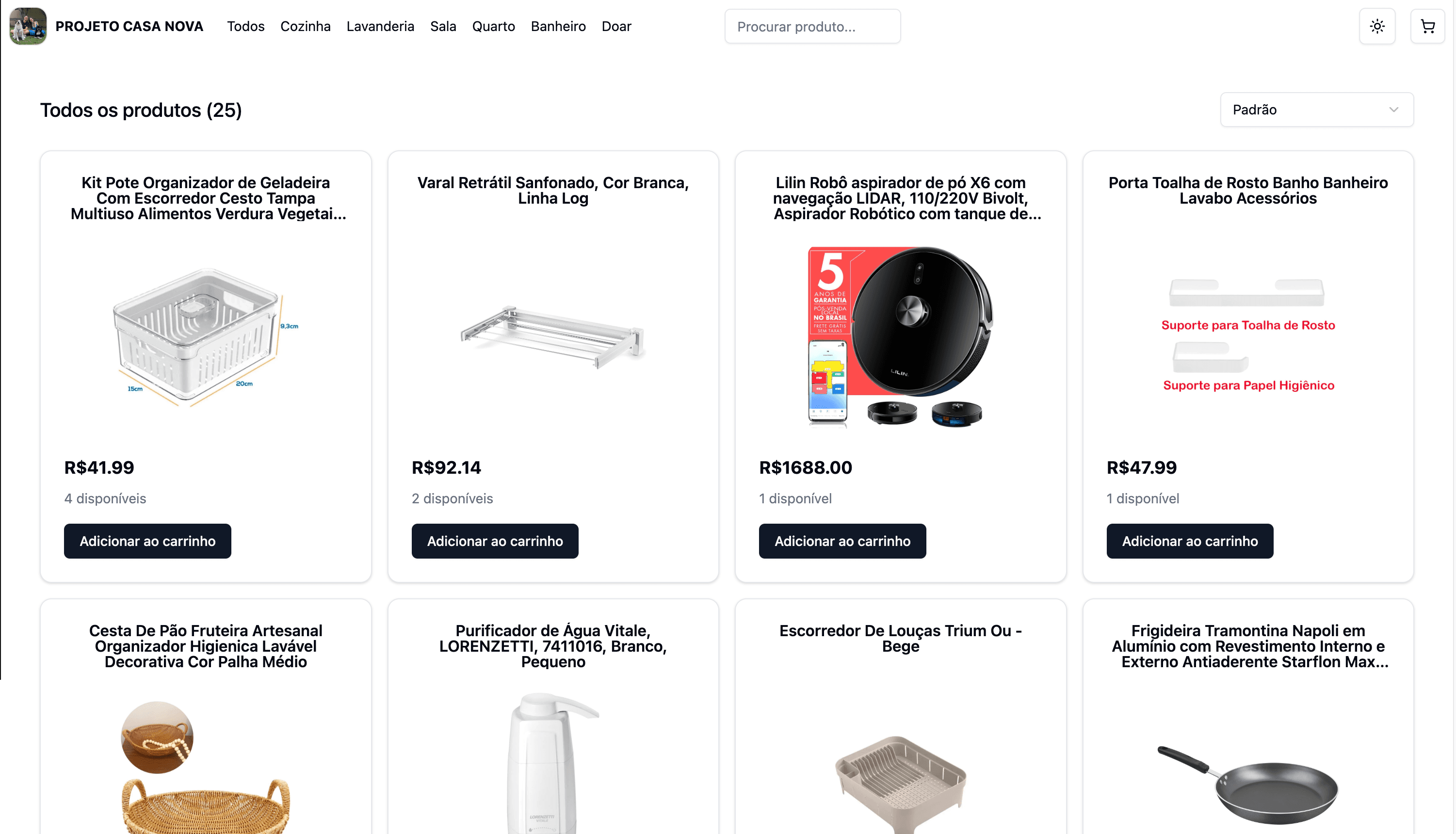 Home Sweet Home product grid in the light theme